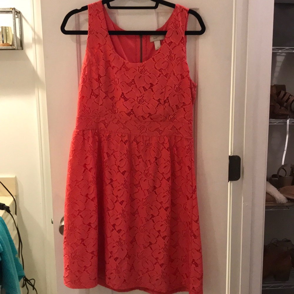 Coral lace dress from Loft